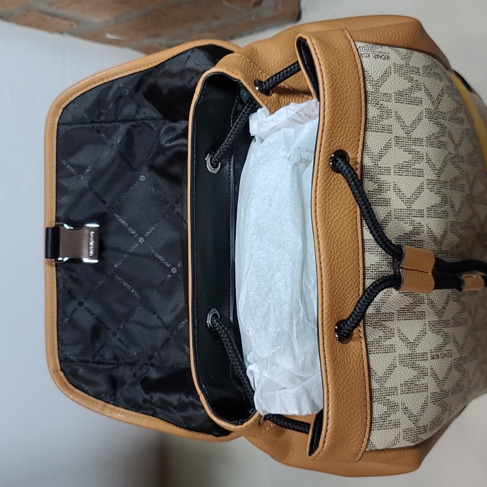 MICHAEL KORS Men's Cooper Embossed Faux Leather and Logo Stripe Backpack - Picture 8 of 9